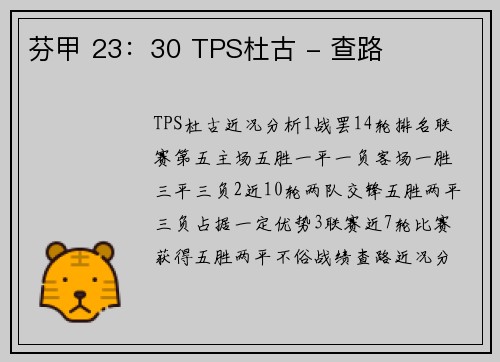 芬甲 23：30 TPS杜古 - 查路