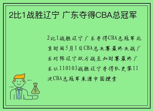 2比1战胜辽宁 广东夺得CBA总冠军